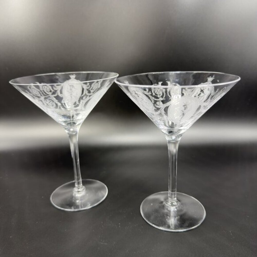 Tiffin Franciscan Classic Shawl Dancer Cameo Etched Nude Dancer Martini Glasses‎